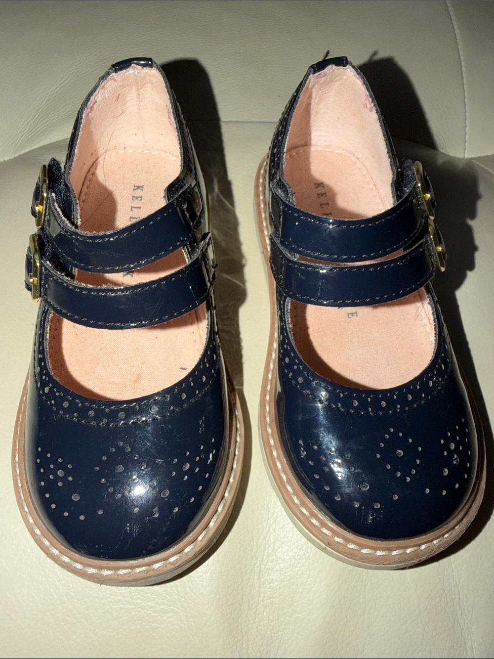 Kelly & Katie Navy Patent Double-Strap Mary Jane Shoes